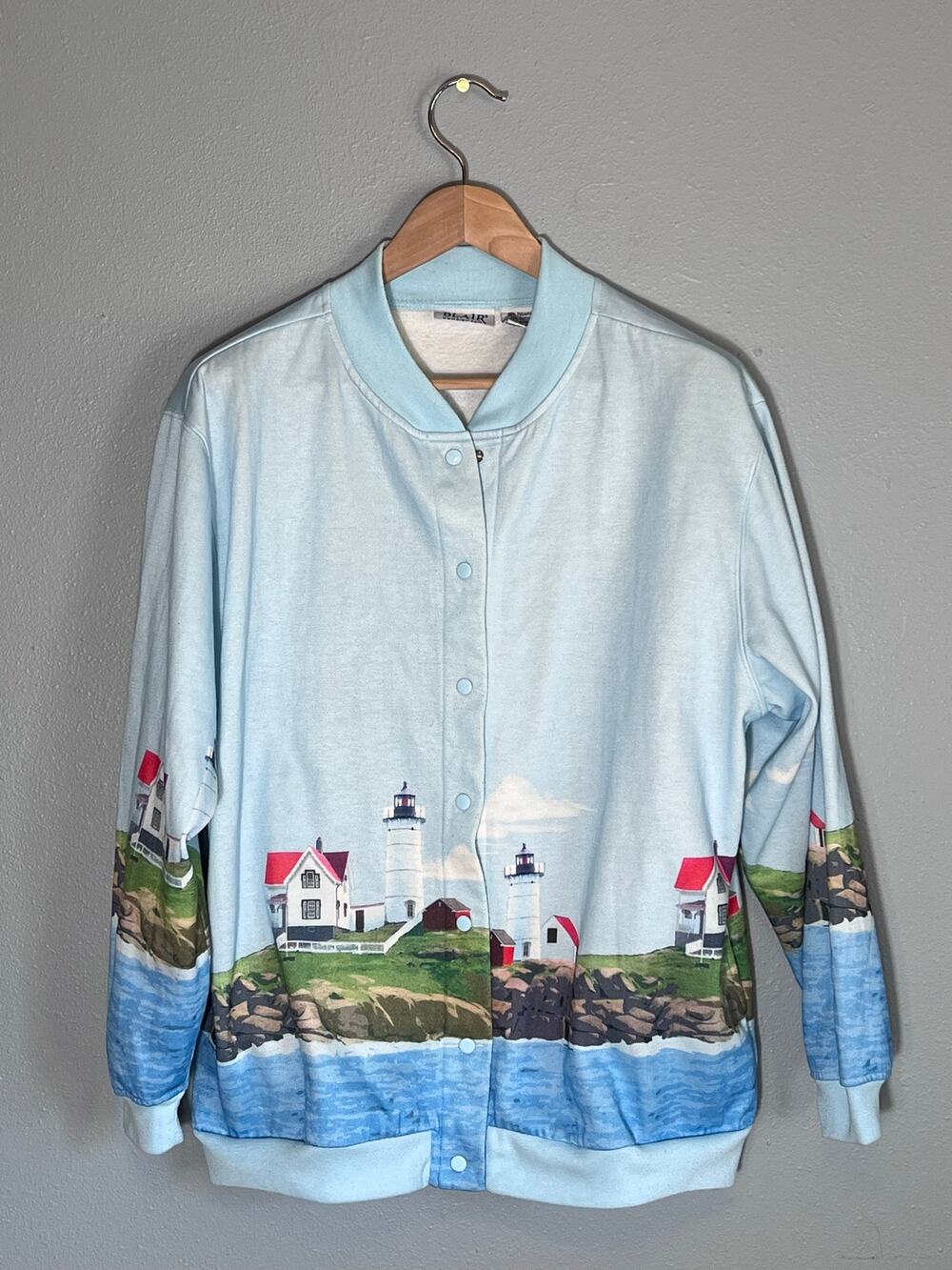 Vintage Blair Coastal Snap Cardigan XL Petite 90s 80s Artsy Butter Mom Cottage